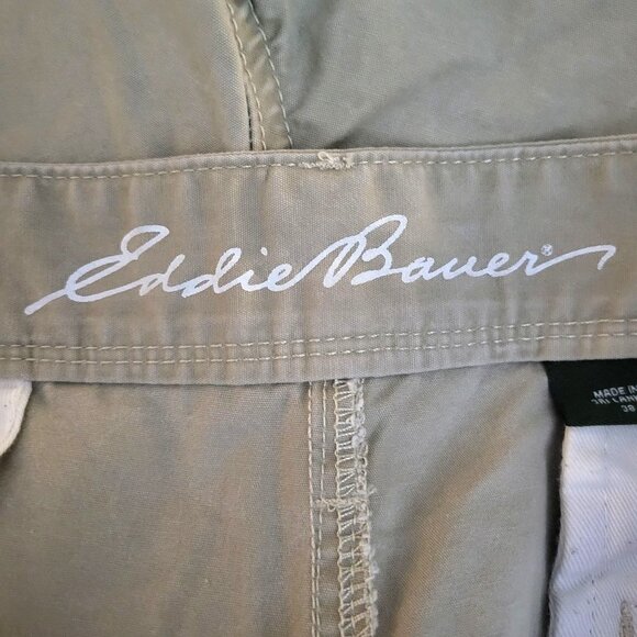 Eddie Bauer Men's Sz 38 Tan Khaki Flat Front 100% Cotton Cargo Hiking Shorts - Picture 4 of 9